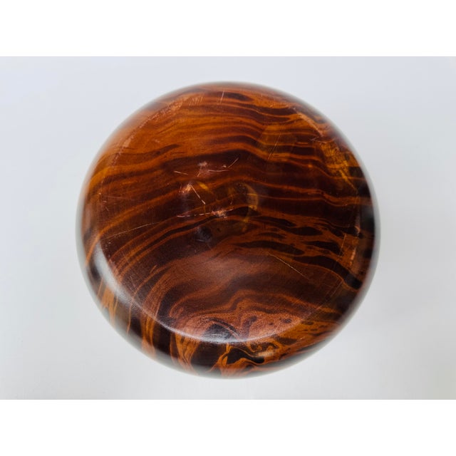 Vintage Hand-Turned Exotic Wood Salad Bowl With Servers - 3 pcs For Sale - Image 12 of 13