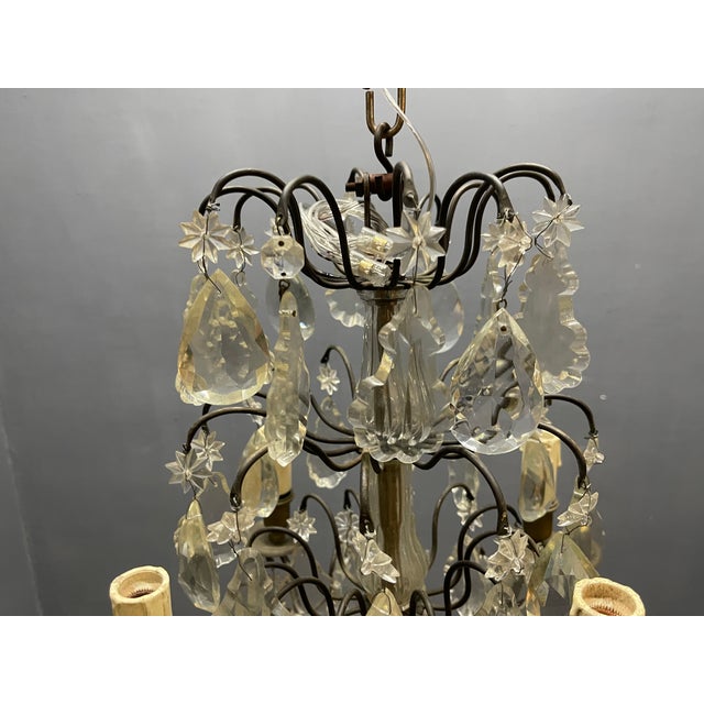 Metal Italian Wrought Iron and Crystal Cage Chandelier, 1940s For Sale - Image 7 of 14