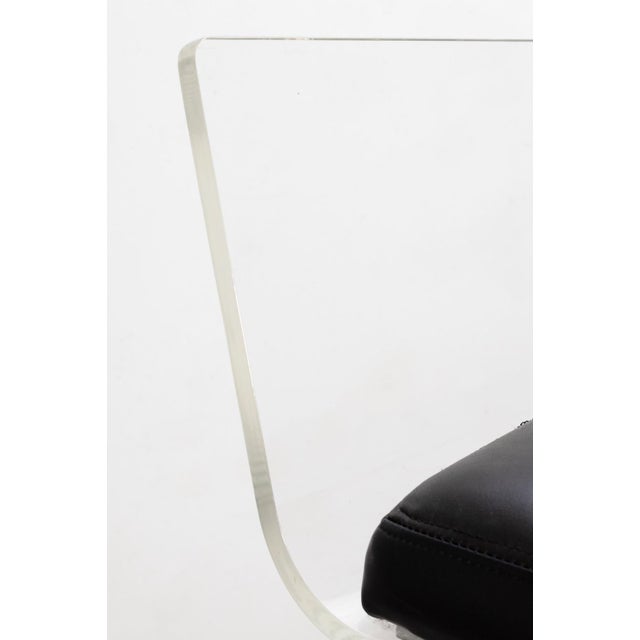 Metal Mid Century Modern Black Leather and Lucite Barstool With Chrome Legs For Sale - Image 7 of 9