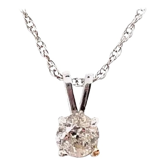 14 Karat White Gold Fancy Necklace With Diamond Round Pendant For Sale