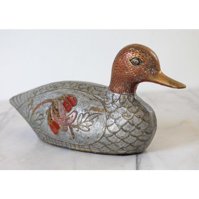 Farmhouse Vintage Brass Enamel Duck Figurine For Sale - Image 3 of 13