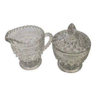 Vintage Clear Press Glass Sugar and Creamer Set For Sale
