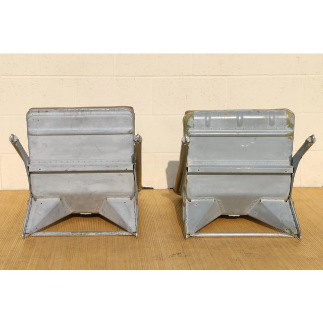 Silver Vintage Leather Airplane Chairs With Riveted Aluminum & Leather Cushions For Sale - Image 8 of 12