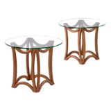 Mid-Century Modern Sculptural Bentwood Pearsall Style Glass Top Pedestal Side Tables For Sale