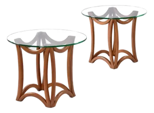 Mid-Century Modern Sculptural Bentwood Pearsall Style Glass Top Pedestal Side Tables