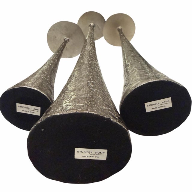 Metal Studio a Home Beacon Gunmetal Cast Iron Candleholders – Set of 3 For Sale - Image 7 of 8