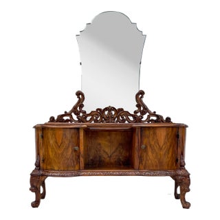 Antique Italian Burled Wood Vanity Dressing Table With Mirror For Sale