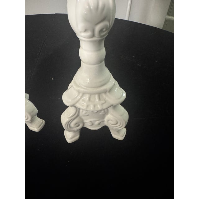 1960s Vintage Napcoware Provincial White Ceramic Candlesticks For Sale - Image 5 of 9