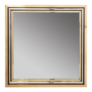 Romeo Rega for Metalarte Large Brass Chrome Square Mirror 1970s For Sale