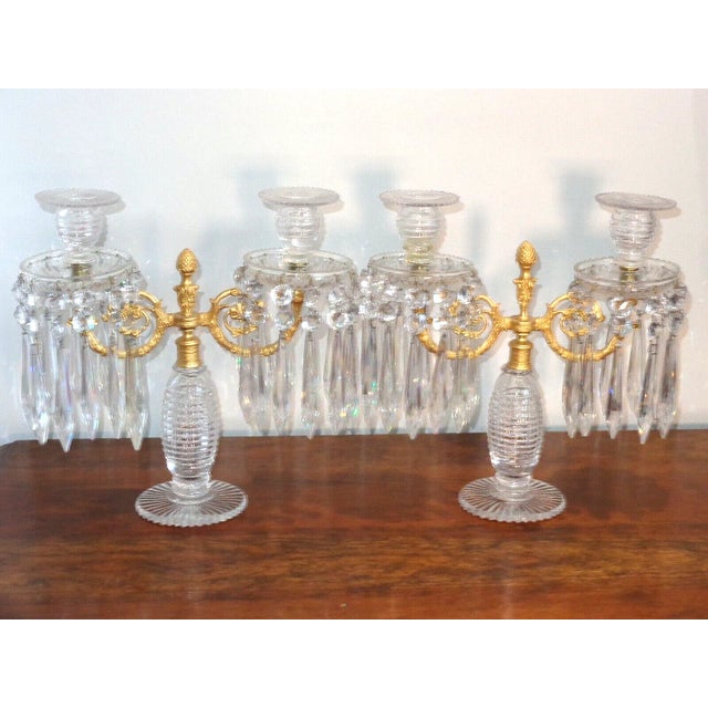 C1810 Georgian Regency Cut Glass / Ormolu Candelabra/ Candle Holders a - Pair For Sale - Image 11 of 13