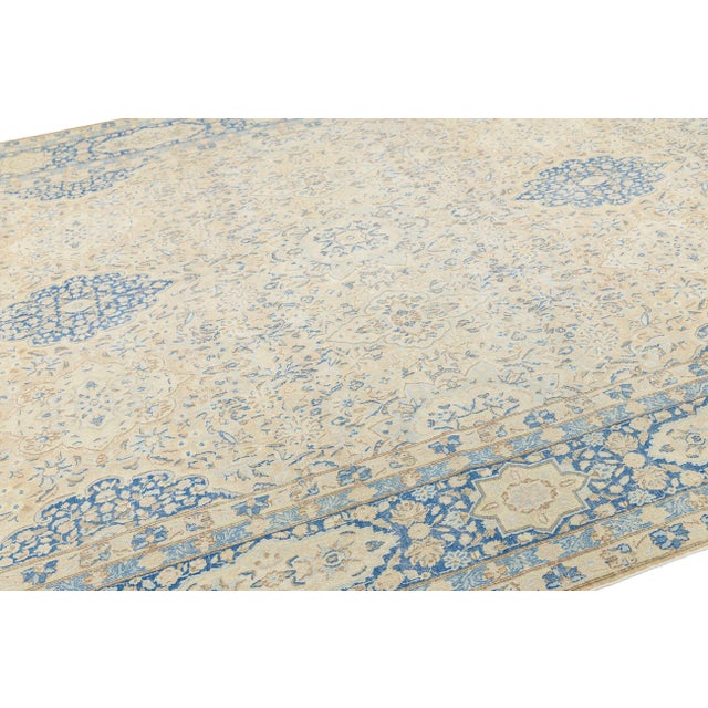 1920s Antique Persian Kerman Wool Area Rug - Pale Blue and Ivory Medallion 10x15 For Sale - Image 5 of 11