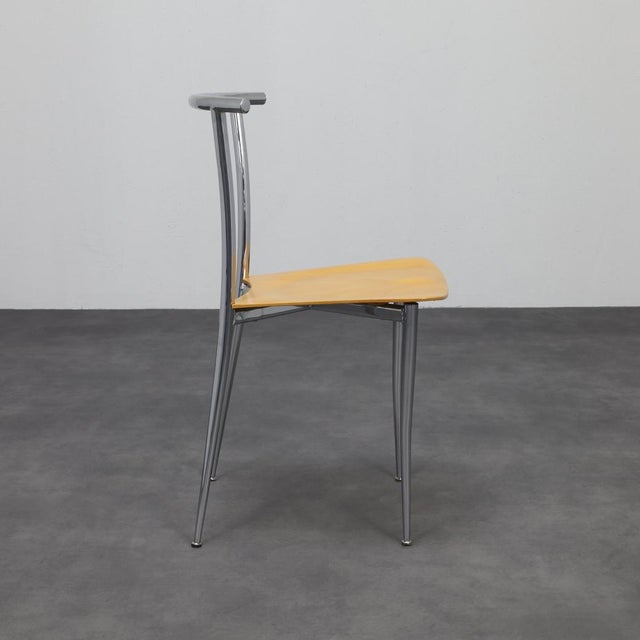 Postmodern Dining Chairs in Chrome and Plywood from Segis, 1990s, Set of 4 For Sale - Image 4 of 9