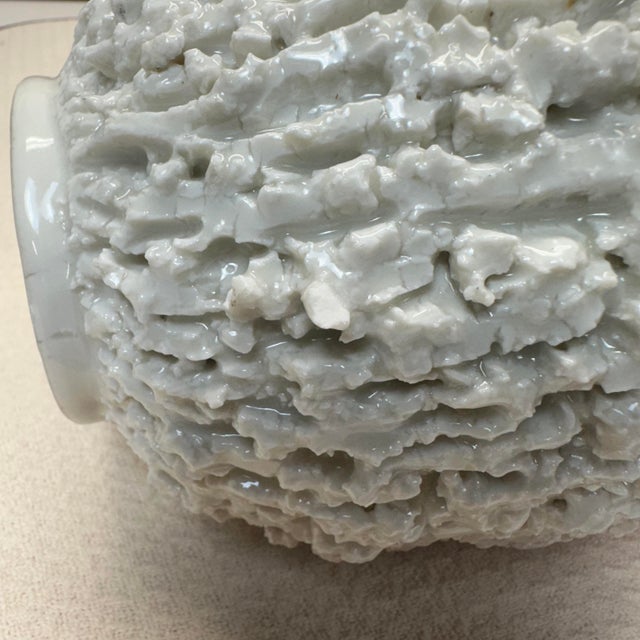 Rörstrand Gunnar Nylund Chamotte Art Pottery Vase White Blue Sweden Mid 20th Century 6" For Sale In South Bend - Image 6 of 10