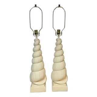 1980s Hollywood Regency Spiral Seashell Form Plaster Table Lamps - a Pair For Sale
