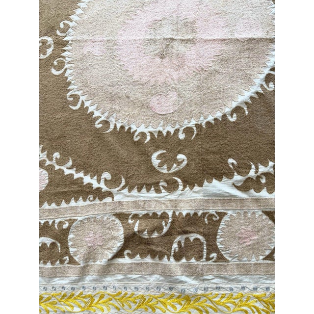 Mid-Century Modern Decorative Vintage Central Asian Suzani Wall Hanging - 5'1'' X 5'4'' For Sale - Image 3 of 8