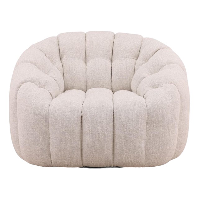 Modern Tufted Ivory Swivel Chair For Sale