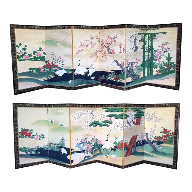 Pair of Rare Antique Japanese Folding Screens with Provenance For Sale