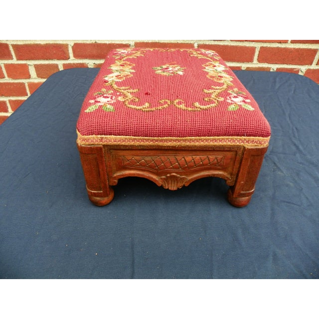 Antique French Wanut Needlepoint Stool For Sale - Image 4 of 8
