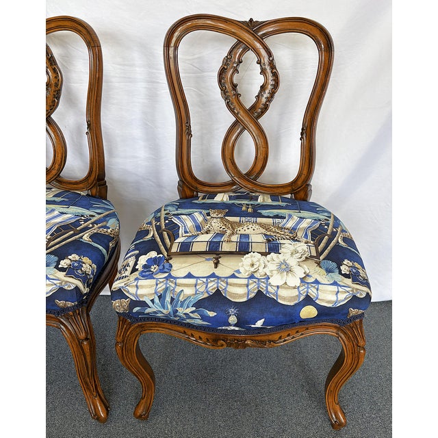 Vintage Pretzel Back Wood Chairs With New Statement Upholstery- A Pair For Sale - Image 4 of 18