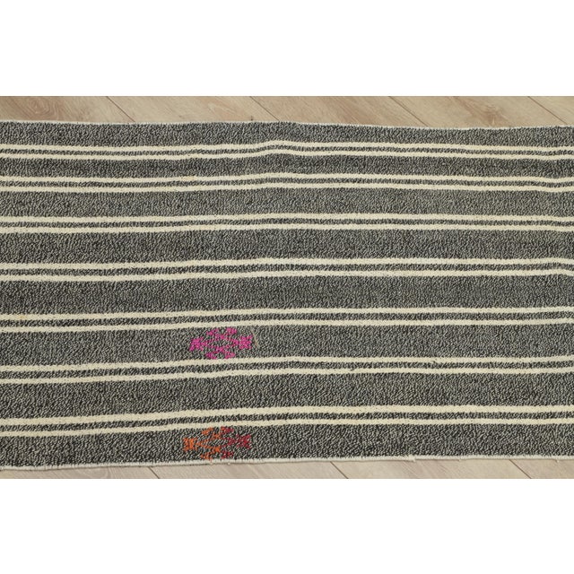 Black 1980s Scandinavian Style Stripe Design Handmade Oushak Kilim Runner Rug For Sale - Image 8 of 12