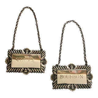 1950s English Vodka and Bourbon Decanter Tags - a Pair For Sale