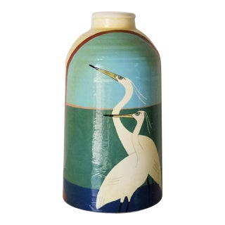 1980s Large Daleso Hand Painted Tropical Pattern Decorative Ceramic Vase For Sale