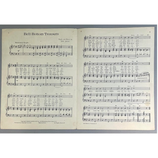 Figurative 1944 Sailors Bell Bottom Trousers Sheet Music for Framing For Sale - Image 3 of 4