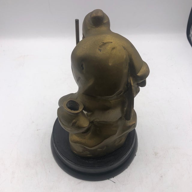 Hollywood Regency Chinese Brass Man Sculpture on Black Base For Sale - Image 3 of 6
