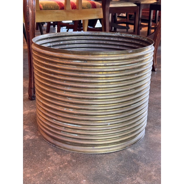 Industrial 1970s Large Brass Reeded Pot For Sale - Image 3 of 6