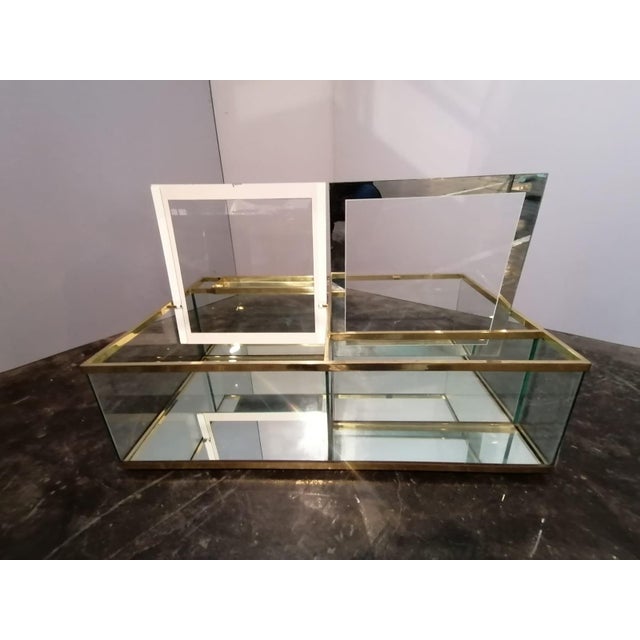 Mid-Century Modern Vintage Italian Crystal Coffee Table with Brass Details For Sale - Image 3 of 11