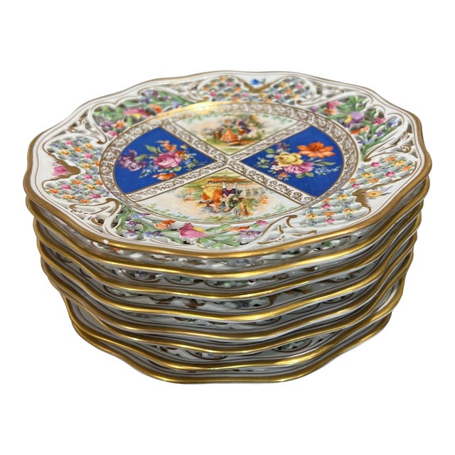 Dresden Schumann Pierced Salad/Dessert - Set of 8 For Sale