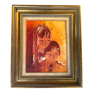 1950’s Abstract Expressionist Mid Century Mother and Child Portrait Painting For Sale