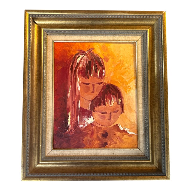 1950’s Abstract Expressionist Mid Century Mother and Child Portrait Painting For Sale