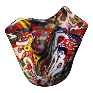 Vintage Murano Style Venice Italy Hand Blown Glass Handkerchief Vase For Sale