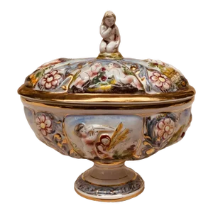 Exquisite Hand-Painted Capodimonte Lidded Tureen With Cupid Finial