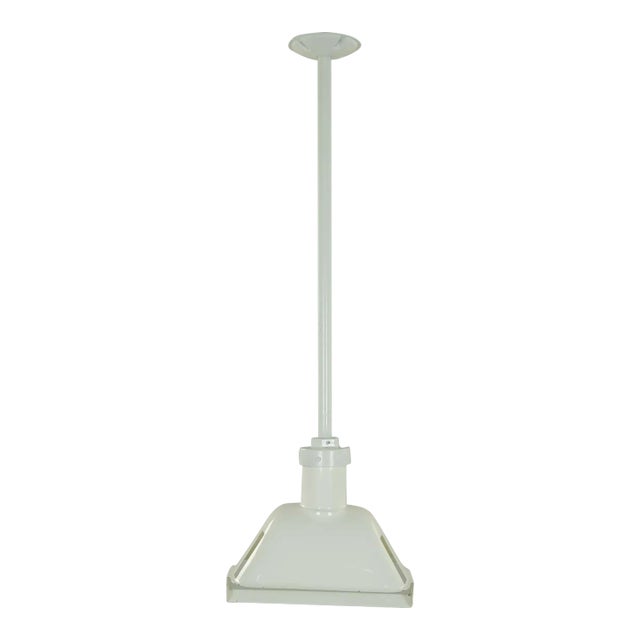 Late 20th Century Restored White Enameled Steel Industrial Pendant Light For Sale