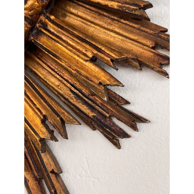 Mid-Century Baroque Italian Sunburst Giltwood Wall Mirror, 1940s For Sale - Image 15 of 18