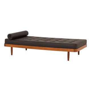Danish Modern Teak Daybed in Black Leather, 1960s For Sale