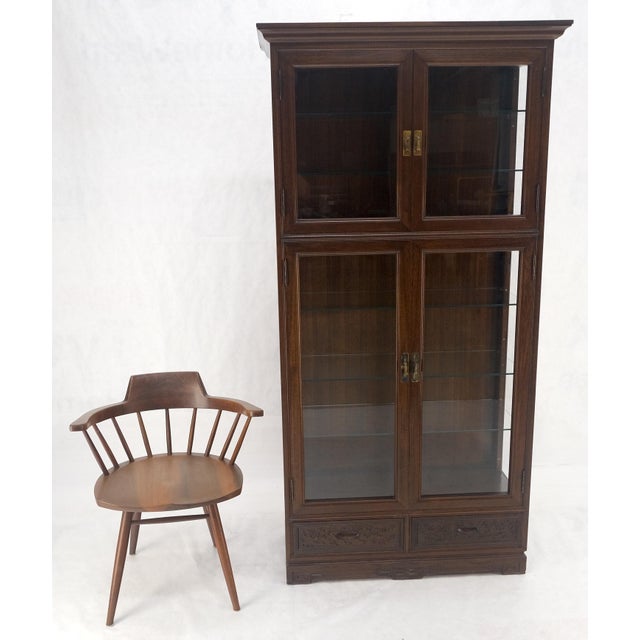 Brown 4 Doors Carved Teak 5 Shelves 2 Bottom Drawers 72" Tall Curio Cabinet Showcase For Sale - Image 8 of 14