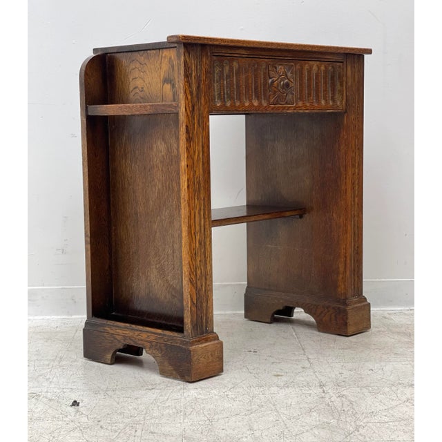 Arts & Crafts 1970s Arts and Crafts Side Table With Carved Floral Drawer For Sale - Image 3 of 7