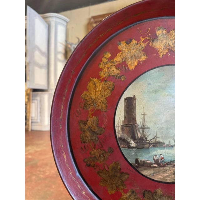 Late 19th Century 19th Century French Hand-Painted Tole Tray With Harbor Scene For Sale - Image 5 of 8