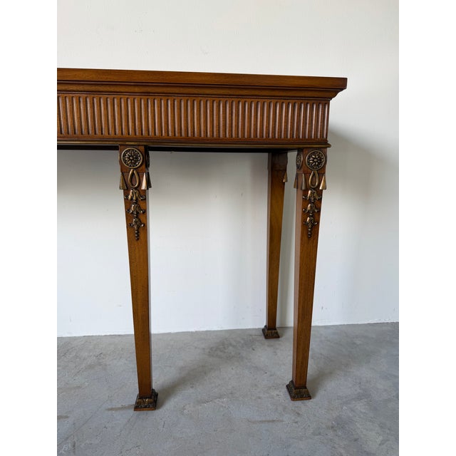 1970s Long- Vintage Neoclassical Style Carved Mahogany Console Table For Sale - Image 5 of 12