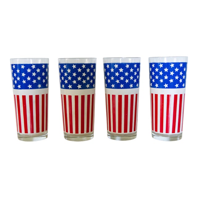 1970s Stars and Stripes Glass Tumblers - Set of 4 For Sale