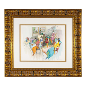 Itzchak Tarkay—"Noon at the Cafe #9"—Original Unique Watercolor & Mixed Media, 2005, With Coa & Appraisal