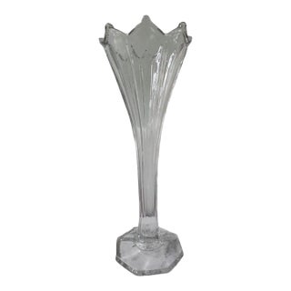 Mid 20th Century Modern Clear Swung Glass Vase With Octagonal Base, 14” For Sale