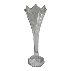 Mid 20th Century Modern Clear Swung Glass Vase With Octagonal Base, 14”