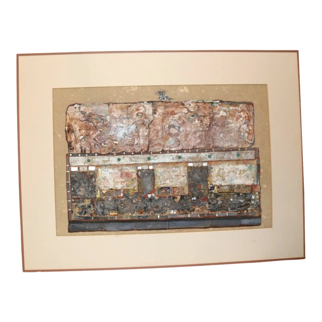 Vintage 1980 Original Williath Mayan Clay Wall Abstract Mixed Media Oil Painting For Sale