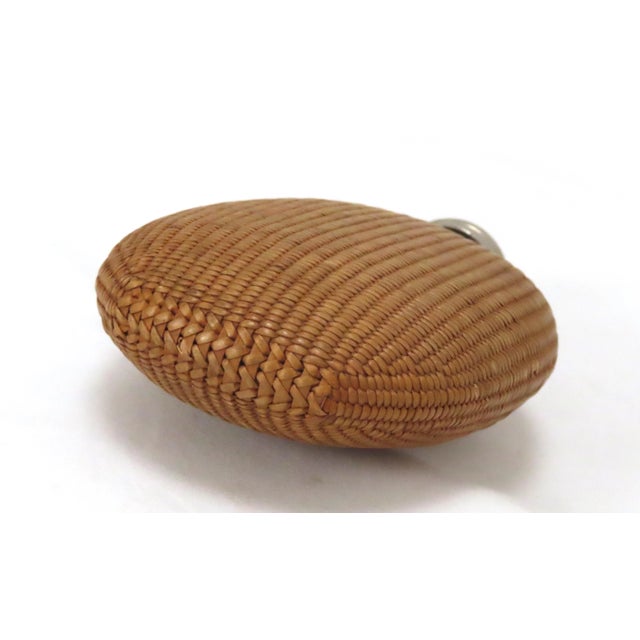 Antique Early 1900s Hand Woven Basket on Glass "Pumpkin Seed" Whiskey Hip Flask For Sale In Boston - Image 6 of 13