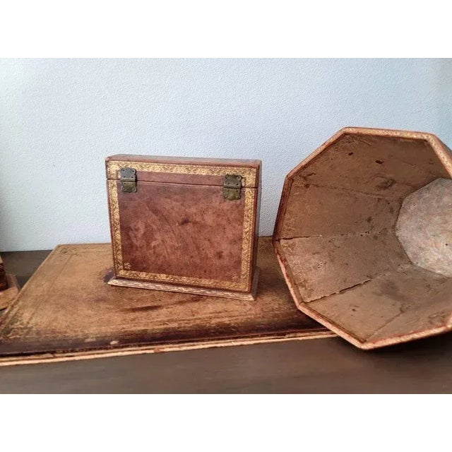 Vintage Continental Italian Leather Desk Set For Sale - Image 10 of 11