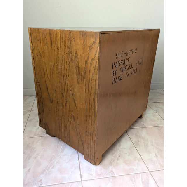 1980s 1980s Campaign Style Burl Oak Nightstand Passage Collection by Drexel For Sale - Image 5 of 11
